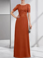 A-line Scoop Floor-Length Lace Chiffon Mother of the Bride Dress With Sequins by Dreamylily