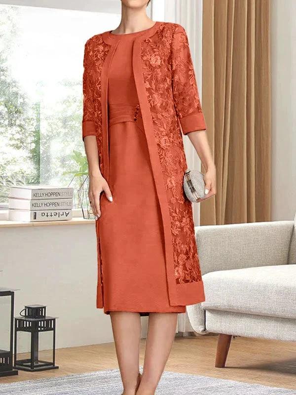 Sheath/Column Scoop Knee-Length Chiffon Mother of the Bride Dress With Pleated Sequins by Dreamylily