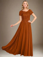 A-Line Scoop Floor-Length Chiffon Mother of the Bride Dress With Applique & Sequins by Dreamylily