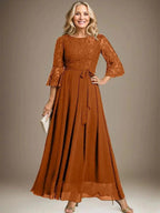 A-line Scoop Ankle-Length Lace Chiffon Mother of the Bride Dress With Bow by Dreamylily