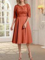 A-line Scoop Knee-Length Lace Chiffon Mother of the Bride Dress by Dreamylily