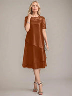 A-Line Scoop Knee-Length Mother of the Bride Dress With Applique & Sequins by Dreamylily