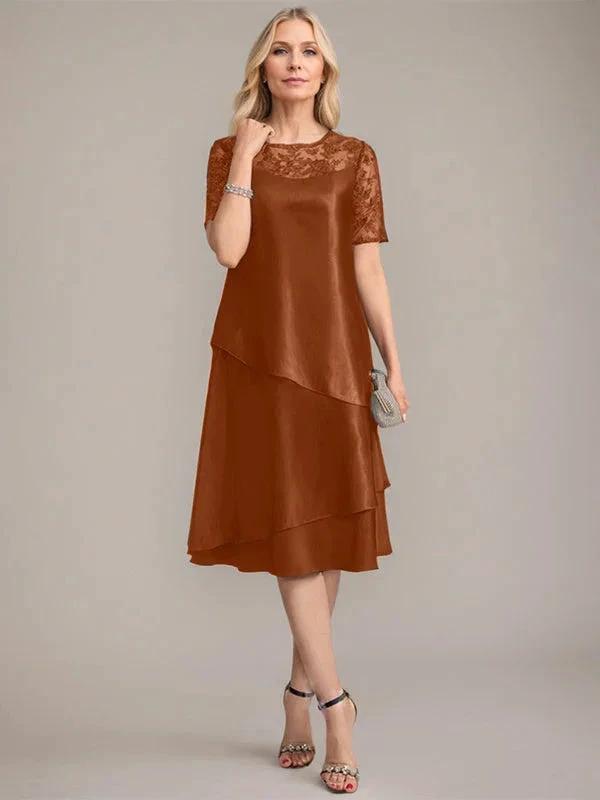 A-Line Scoop Knee-Length Mother of the Bride Dress With Applique & Sequins by Dreamylily