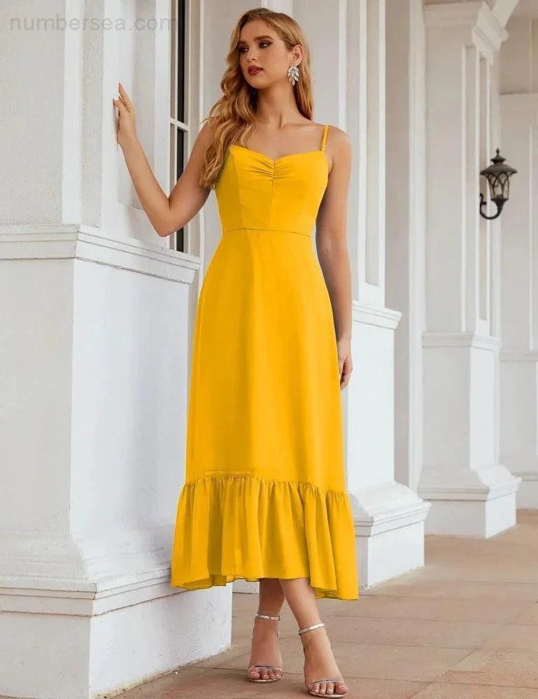 Numbersea Spaghetti Strap Chiffon Bridesmaid Dress Ankle Length Formal A Line Cocktail Party Homecoming Dress for Juniors SEA28028 by numbersea
