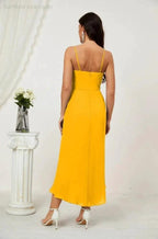 Numbersea Spaghetti Chiffon V Neck Bridesmaid Dress Mid-Length Slit Formal Prom Dress Homecoming Dress 2803 by numbersea