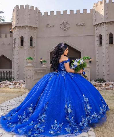 Royal Blue Ballkleid Quinceanera Kleider 3D Blume Schatz Süße 15 16 Prom Party Kleider Y2821