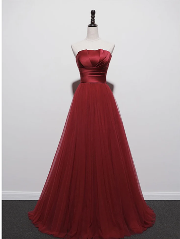 Trägerloses Ballkleid, rotes Partykleid, charmantes Hochzeitskleid Y1298