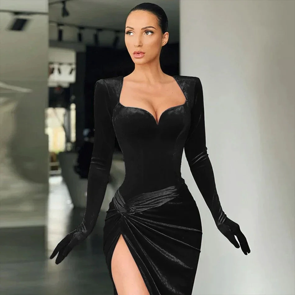 Elegant Royal Blue Velvet Evening Dress High Slit Formal Dress Y402 by simplepromdress
