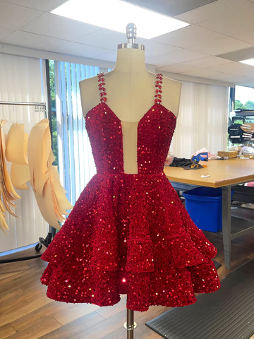 A-Linie Pailletten Sweet 16 Geburtstagskleid Lagenrock Beliebtes Homecoming-Kleid Y07