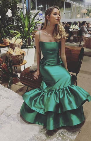 Nuevo vestido de fiesta verde, vestido de noche largo, Y5455