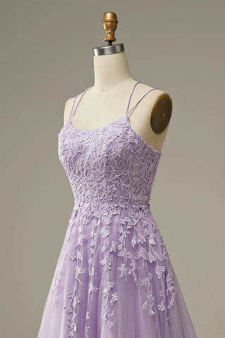 Elegant Lavender Prom Dresses A line Evening Dress Applique Party Gown Y1129