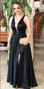Classic Black V Neck A-line Prom Dress Black Evening Dress Y6425 by simplepromdress