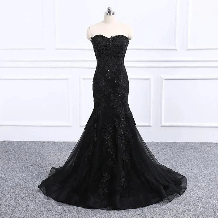 Sweetheart Neckline Black Mermaid Wedding Dress Y1776 by simplepromdress