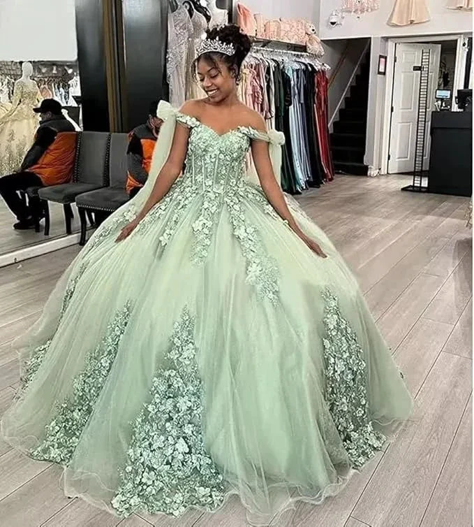 Women's Spaghetti Quinceanera Ball Gown Lace Applique for Sweet 15 16 Dresses Y3038 by simplepromdress