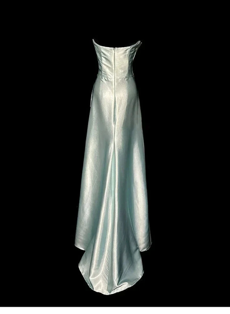 Elegant Sage Green Strapless Satin Long Prom Dress Evening Dress Y8561 by simplepromdress