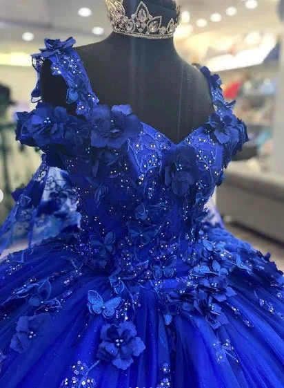 Royal Blue Sweet 16 Princess Ball Gown Quinceanera Dresses with Train for Girls Prom Party Evening Long,Y2479 by simplepromdress