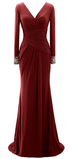 Women Long Mother of Bride Dresses Long Sleeve V Neck Evening Dress Y785 by simplepromdress