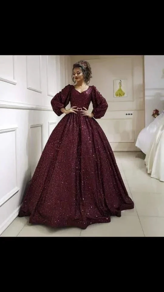 Glitter A-line Long Sleeves Ball Gown,Sweet 16 Dress,Princess Dress Y4900 by simplepromdress