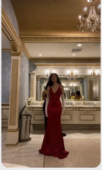 Elegant Mermaid V Neck Long Prom Dress,Classic Burgundy Evening Dress Y1648 by simplepromdress