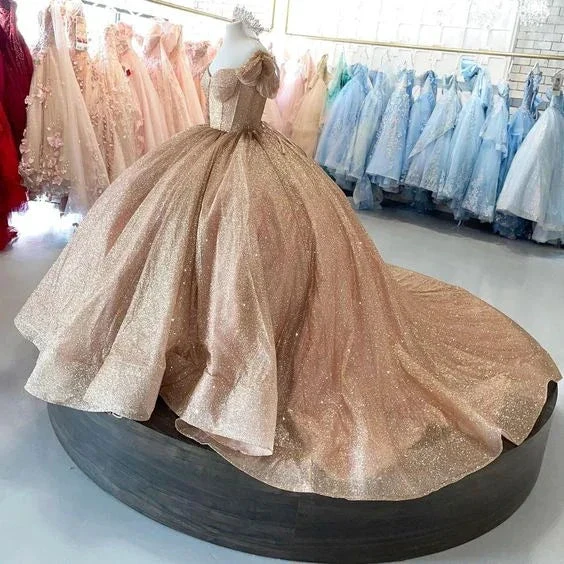 Rose Gold Sparkle Ball Gown Quinceanera Dress Sweet 16 Dress Y693 by simplepromdress