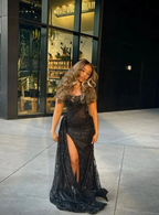 Sexy Black Lace Sequin Slit Mermaid Long Prom Dress Evening Dress Y8055 by simplepromdress