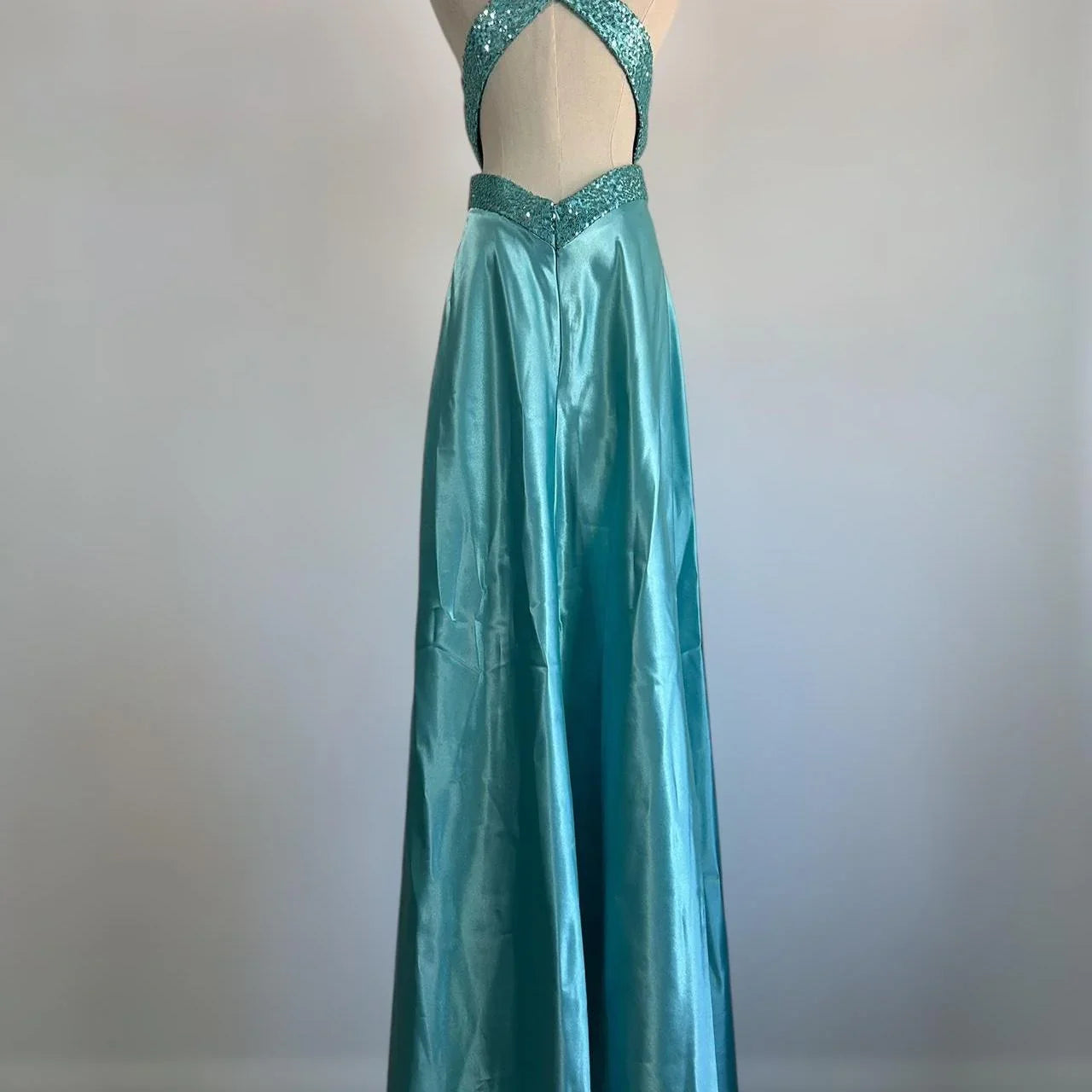 Blue V Neck Satin Sequin Formal Prom Dress Backless Evening Dress Y8548 by simplepromdress