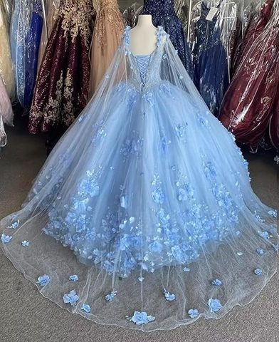 Vestido rosa de quinceañera, vestido de fiesta rosa con flores 3D, vestido de princesa rosa Y2337