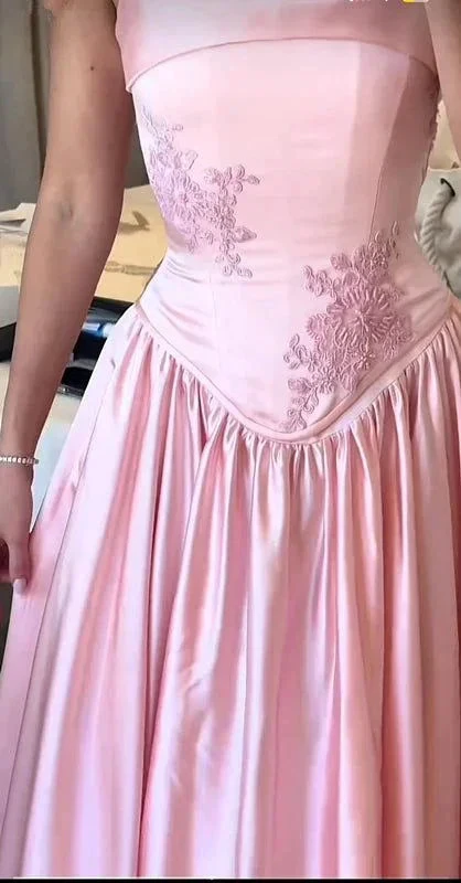 Pink Elegant A-Line Spaghetti Strap Satin Long Evening Dress Prom Dress Y7820 by simplepromdress