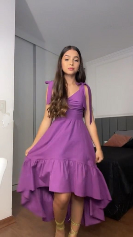 Vestido de cóctel morado de corte A con escote alto y bajo Y4505