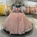 Sexy Quinceanera Dress Blush Pink Lace Appliques Crystal Beads Sweetheart With Flowers Blush Pink Ball Gown Y5886 by simplepromdress