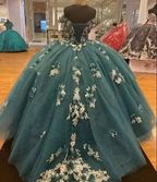 Dark Green Quinceanera Dresses Off the Shoulder Princess Pageant Ball Gown Flowers Y4432 by simplepromdress