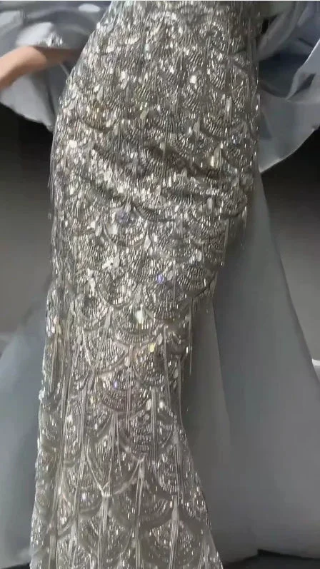Sparkly Satin Beaded Mermaid Evening Dress Long Prom Dress With Bow Y8330 by simplepromdress