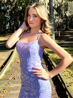 Charming Mermaid Spagehtti Straps Lilac Lace Sequin Long Prom Dress Evening Dress Y8235 by simplepromdress