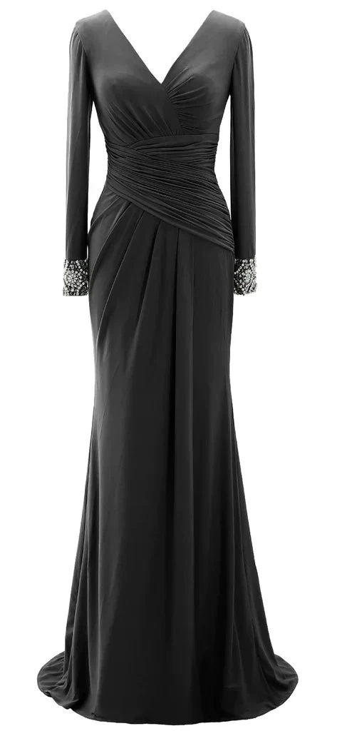 Women Long Mother of Bride Dresses Long Sleeve V Neck Evening Dress Y785 by simplepromdress
