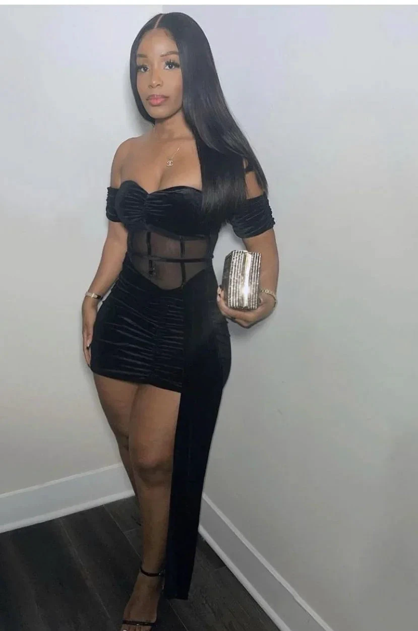 Black Sexy Patchwork Solid See-through Backless Off the Shoulder Homecoming Dress Y2525 by simplepromdress