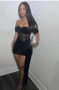 Black Sexy Patchwork Solid See-through Backless Off the Shoulder Homecoming Dress Y2525 by simplepromdress