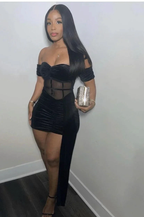 Black Sexy Patchwork Solid See-through Backless Off the Shoulder Homecoming Dress Y2525 by simplepromdress