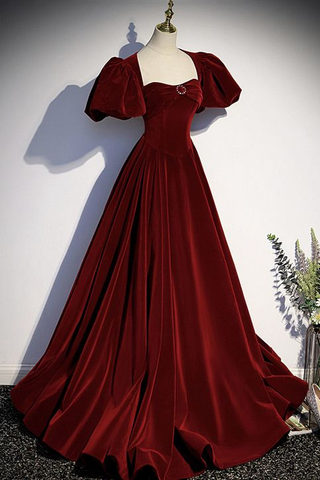 Burgunder Samt langes Ballkleid Abendkleid Y6348