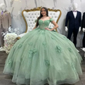 Glittering Sage Green Quinceanera Dress,Tulle Appliques Sequins Crystals Birthday Party Ball Gown With Bow Y8116 by simplepromdress