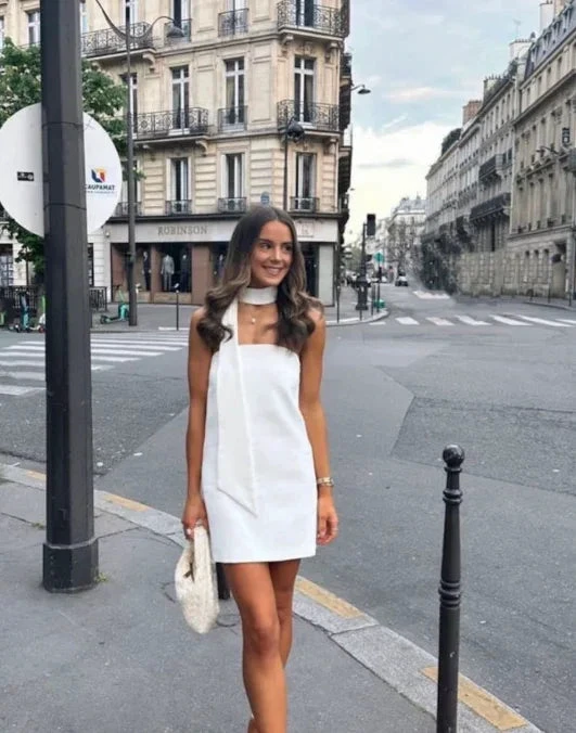 Women's White Strapless Mini Dress White Short Homecoming Dress Y1999 by simplepromdress
