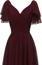 Leaf Sleeve Bridesmaid Dress V Neck Chiffon Long Formal Wedding Evening Dress Y1206