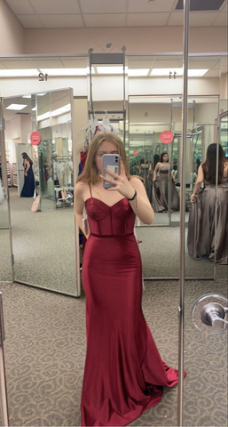 Fashion Burgundy Spaghetti Straps Mermaid Evening Dress Burgundy Prom Gown Y6430