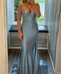 Elegant Spaghetti Straps Blue Appliques Mermaid Prom Evening Dress Y7843 by simplepromdress