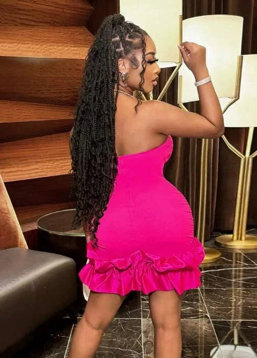 Unique Strapless Hot Pink Pleated Homecoming Dress Short Birthday Dress Y7853 by simplepromdress