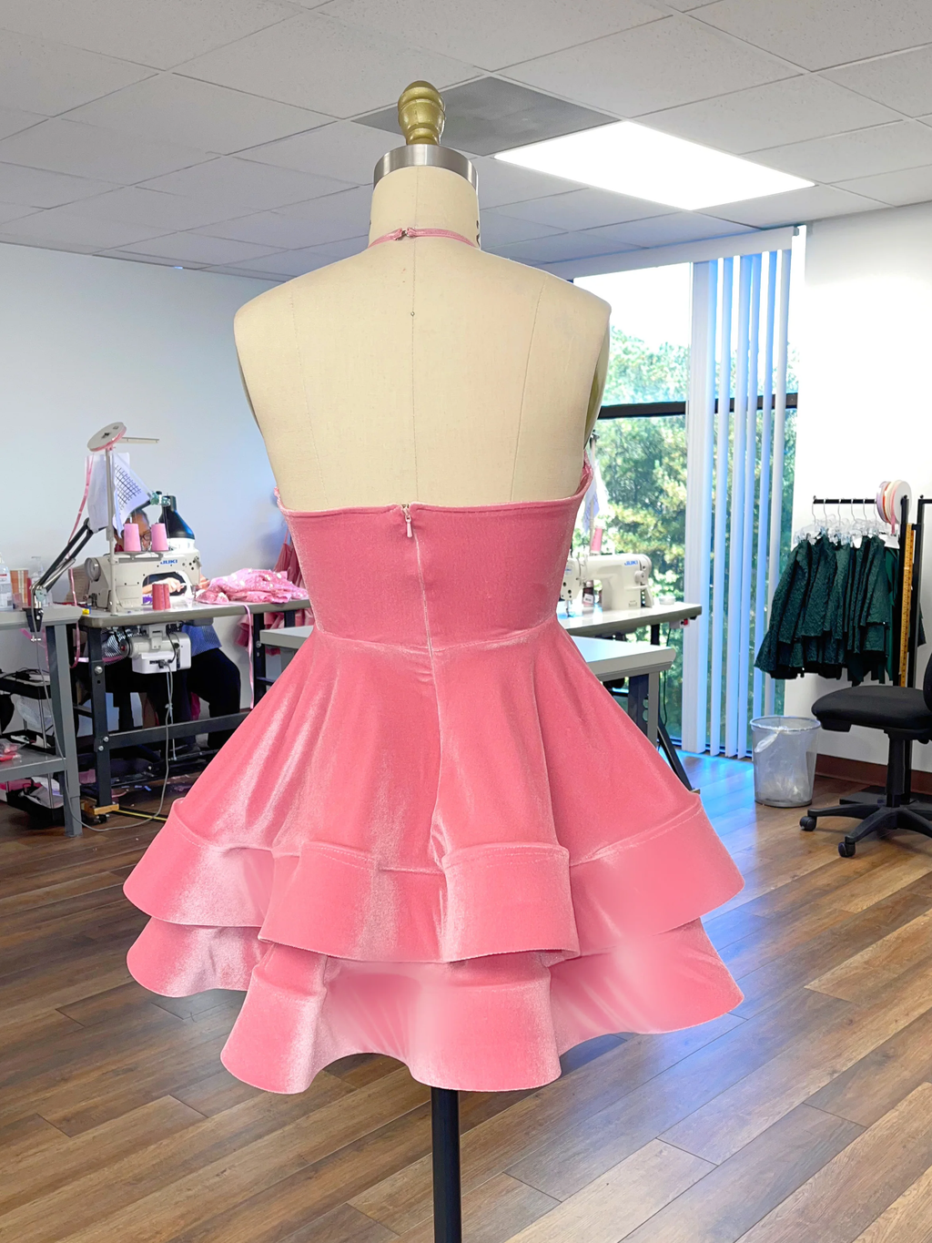 Cute A-line Pink Homecoming Dress Halter Neckline Pink Party Dress Y2153