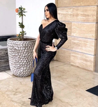Black Sequins One Sleeve Mermaid Prom Dress Black Evening Dress Y5880 by simplepromdress