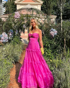 Hot Pink Formal Occasion Dress Sweetheart Long Party Dress Tiered Sleeveless Sexy Evening Dress Y6183 by simplepromdress