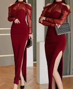 Women Mermaid Long Dress Sexy Off Shoulder High Waist Mesh Slit Bodycon Elegant Fashion Corset Party Evening Dress Y5526 by simplepromdress