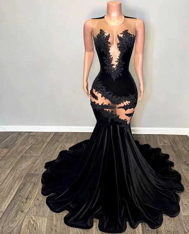 Sexy Lace Applique Prom Dress Black Mermaid Evening Dress Y6497 by simplepromdress