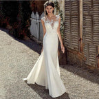 Cap Sleeve Appliques Lace Sheath Wedding Dress Illusion Bohemian Bridal Gowns Beach Satin Vestido De Novia by payinti